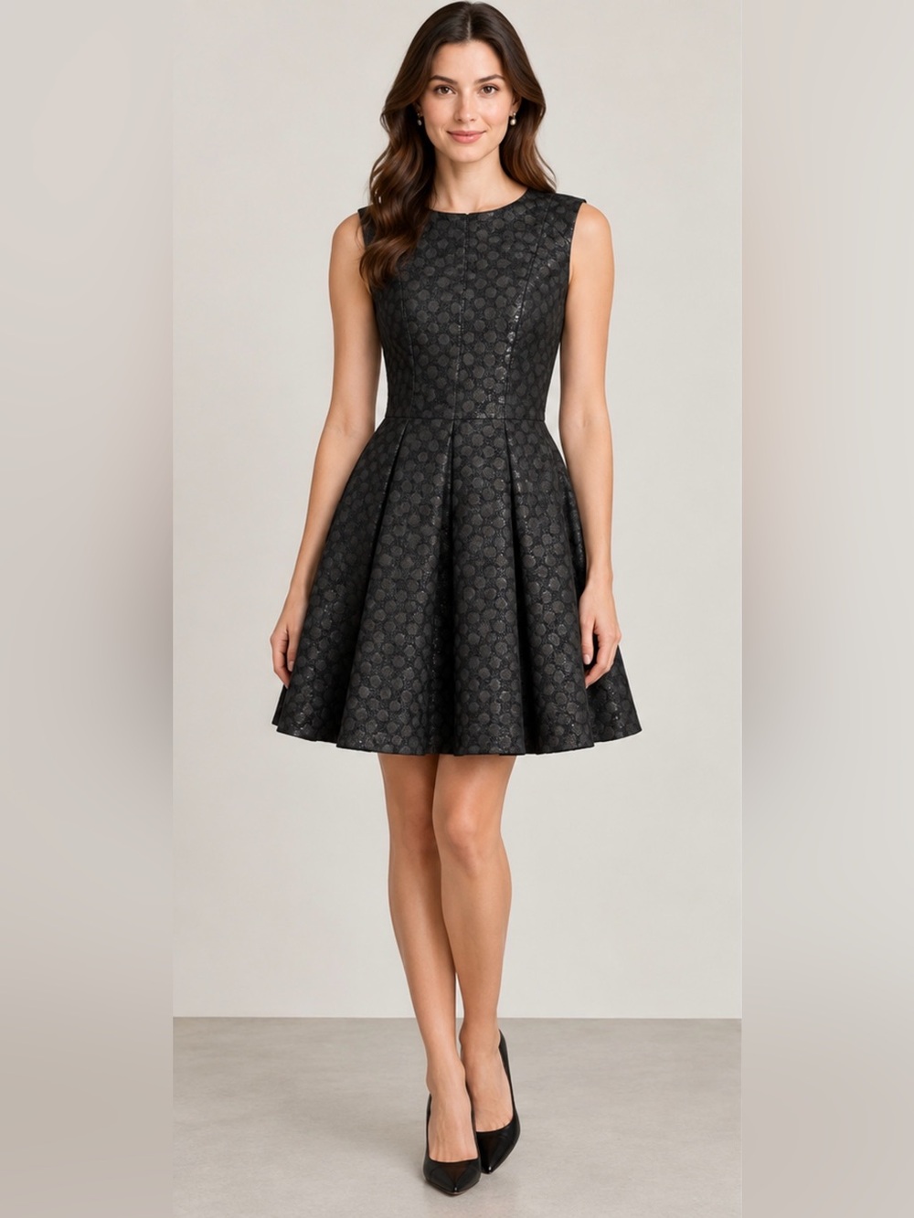 Jill Stuart Black Textured Fit-and-Flare Dress size 8